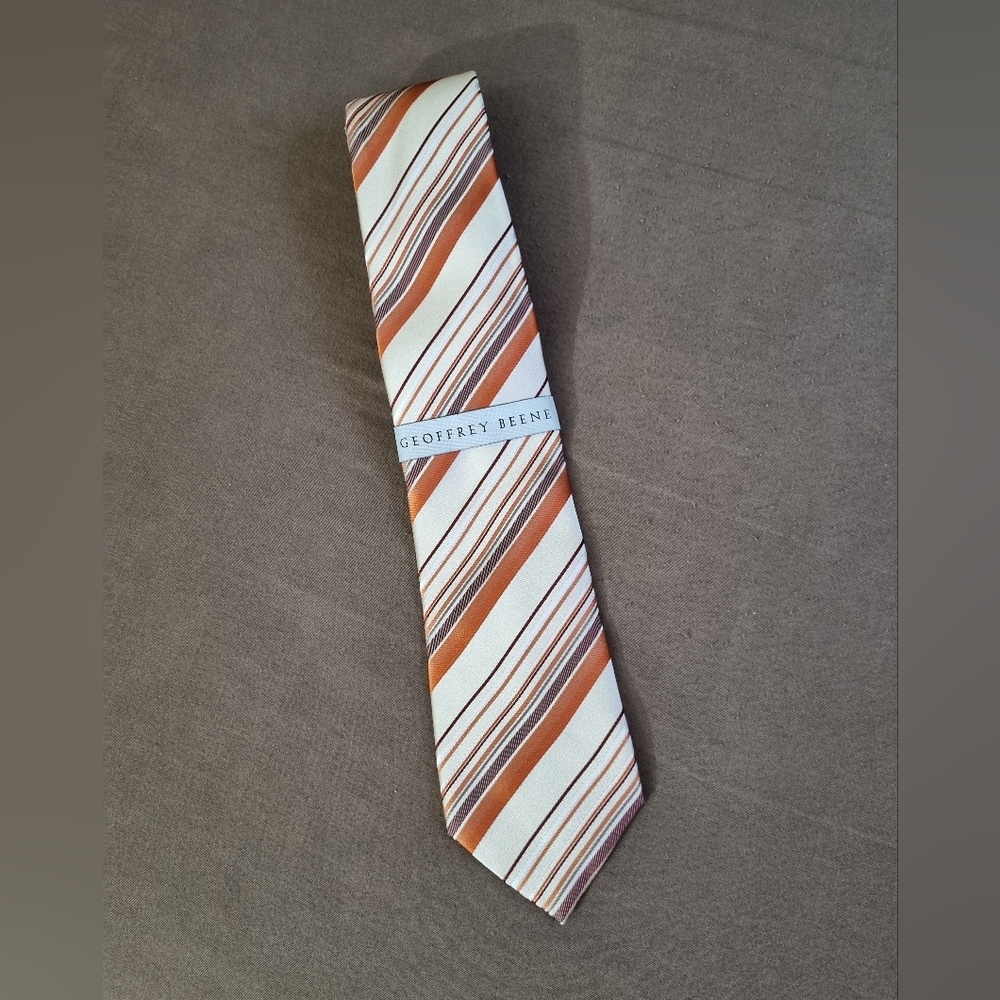 Geoffrey Beene Men's Striped Tie - Orange and Brown - Picture 4 of 10